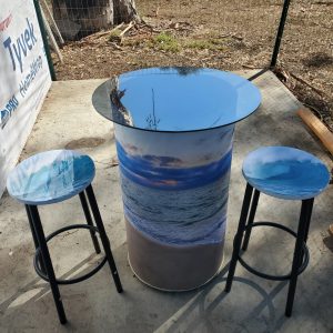 infinity table with barstools