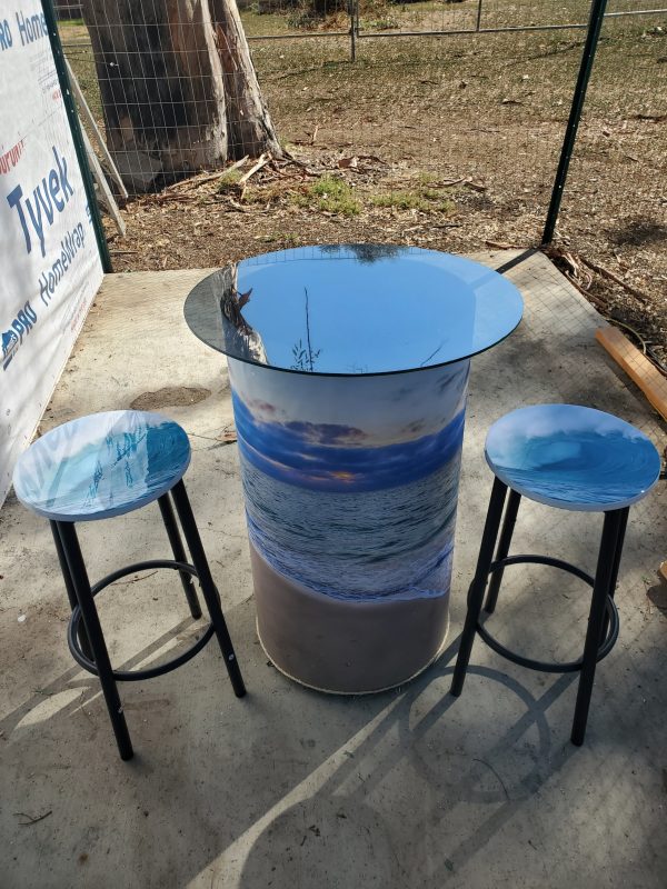 infinity table with barstools